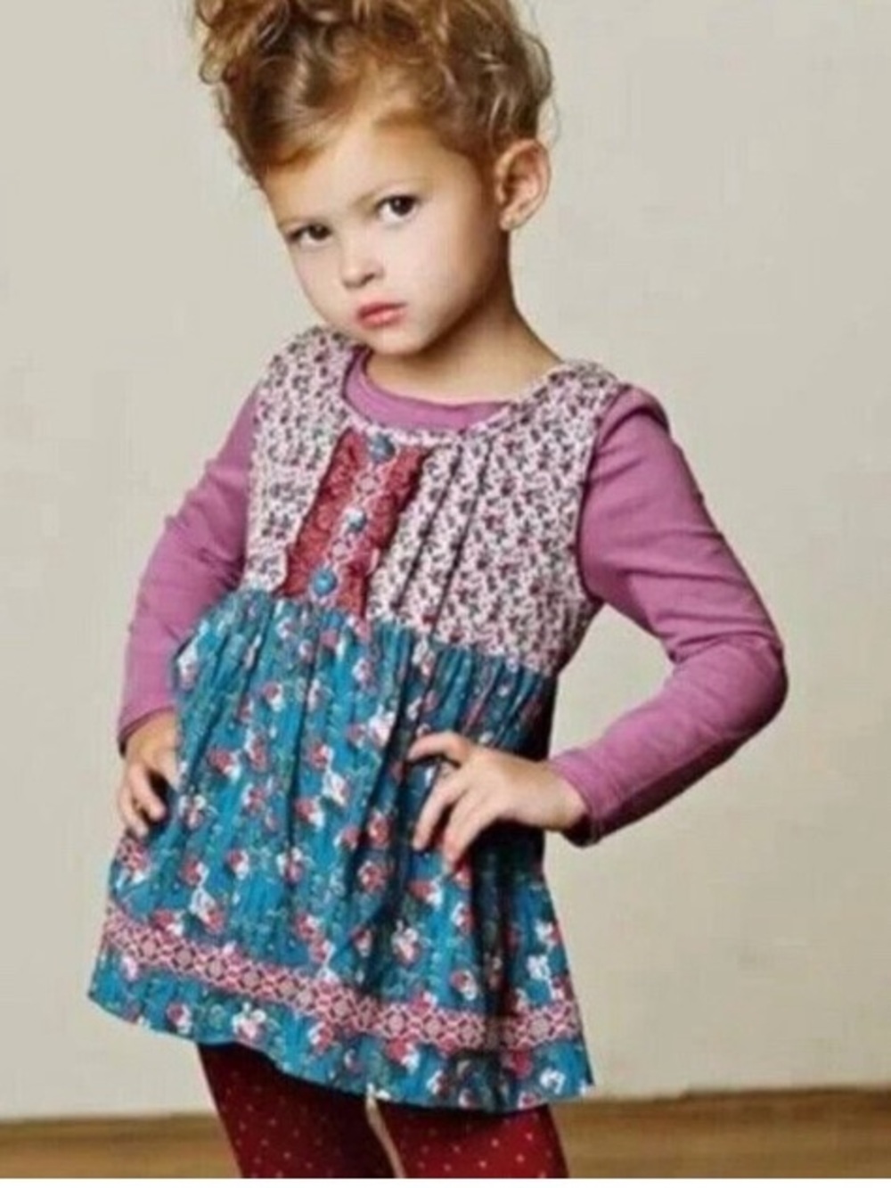 Matilda Jane Pink Purple Teal Floral Layered Top 6Y